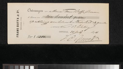 Receipt for Johan Conrad Greive