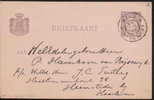 Postcard to Pieter Haverkorn van Rijsewijk