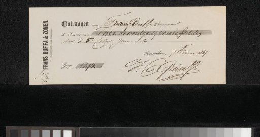 Receipt for Johan Conrad Greive