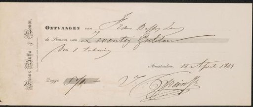 Receipt for Johan Conrad Greive