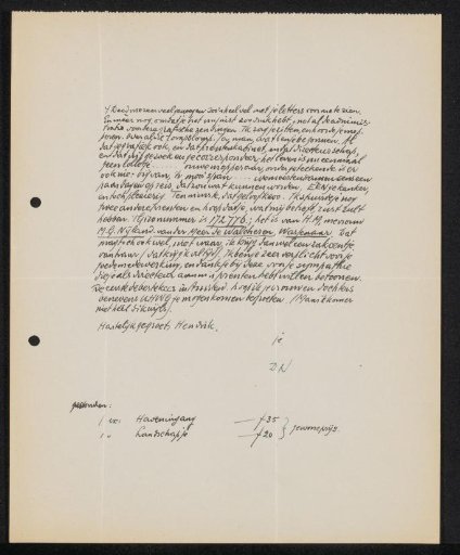 Letter to jonkheer Hendrik Teding van Berkhout (1879-1969)