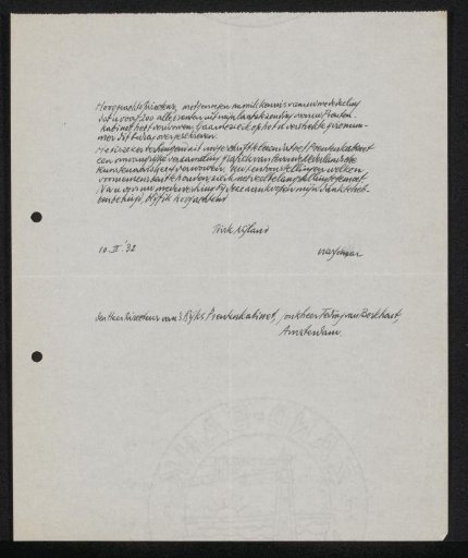 Letter to jonkheer Hendrik Teding van Berkhout (1879-1969)