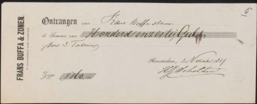 Receipt for Hendrik Jacobus Scholten