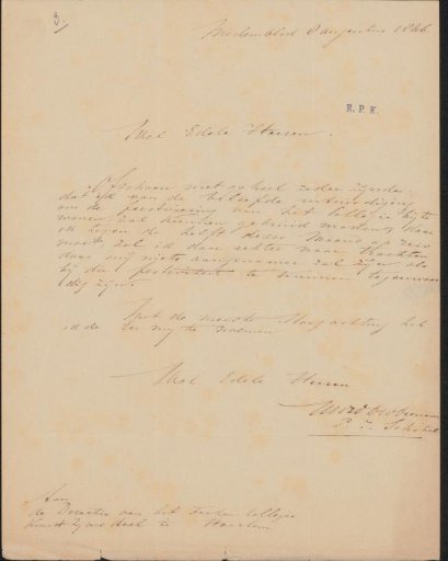 Letter to J.W.A. van Sijpesteijn, secretary of the Society of Drawing Art, Art be our goal