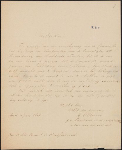 Letter to Jan Weissenbruch