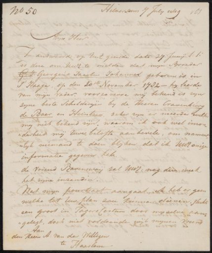 Letter to Adriaan van der Willigen