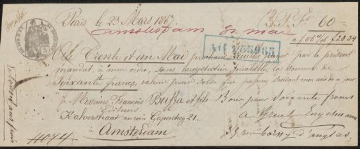 Money order to Frans Buffa and Sons