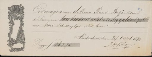 Receipt for J.H. Rutgers