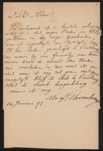 Letter to Pieter Haverkorn van Rijsewijk