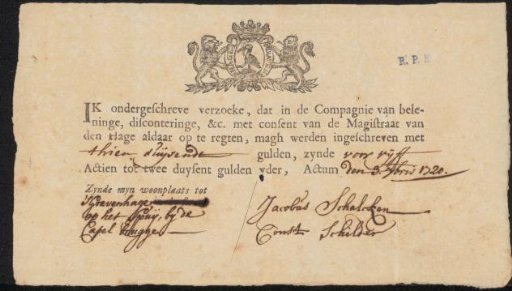 Registration ticket of Jacob Schalcken