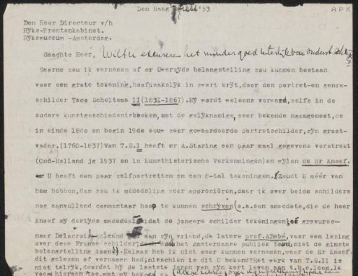 Letter to the Rijksprentenkabinet