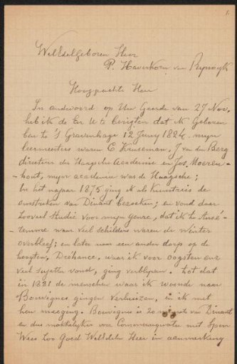 Letter to Pieter Haverkorn van Rijsewijk