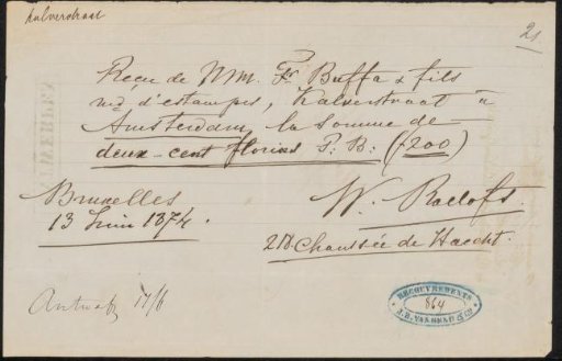 Receipt for Willem Roelofs (I)