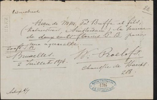 Receipt for Willem Roelofs (I)