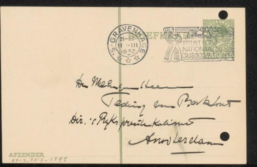 Postcard to Jonkheer Hendrik Teding van Berkhout (1879-1969)