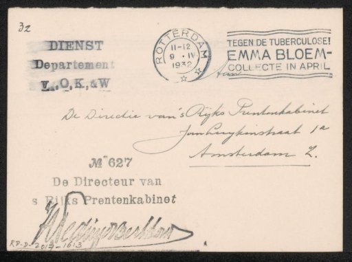Letter to jonkheer Hendrik Teding van Berkhout (1879-1969)