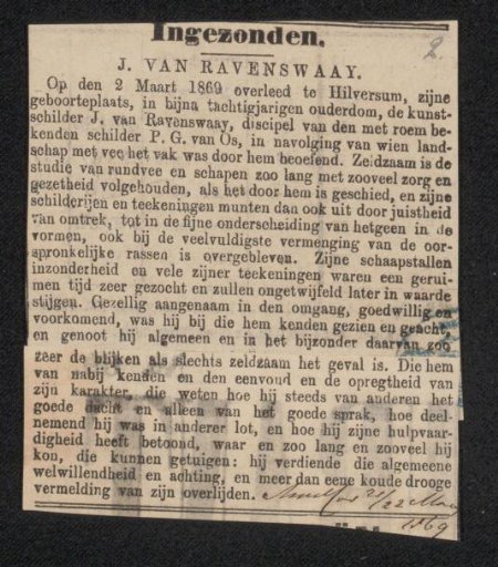 Newspaper clipping concerning Jan van Ravenswaay