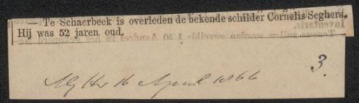Newspaper clipping concerning Corneille Seghers
