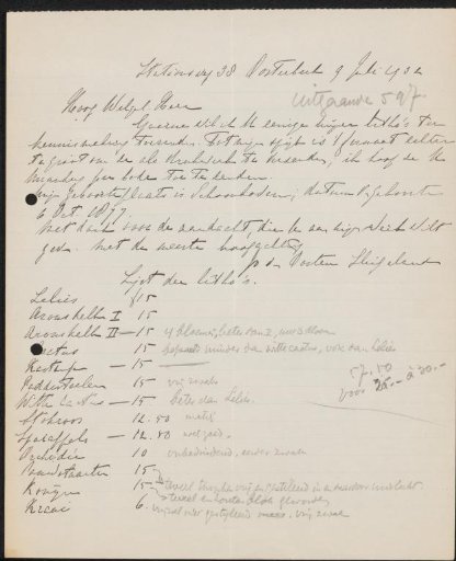 Letter to jonkheer Hendrik Teding van Berkhout (1879-1969)