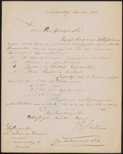 Letter to Pieter Verloren van Themaat, secretary of the Commission of the Exhibition of Living Masters in Utrecht