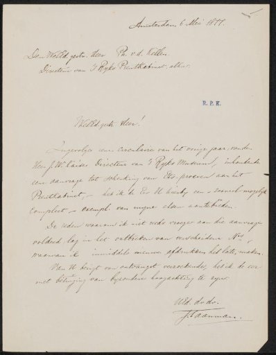 Letter to Johan Philip van der Kellen