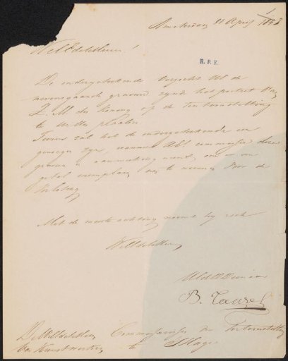 Letter to the committee of the Exhibition of Living Masters in The Hague