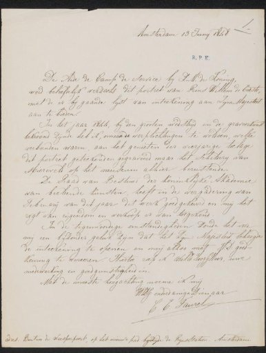 Letter to the adjutant of William II (King of the Netherlands)