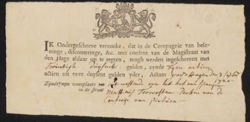 Enrollment ticket of Mattheus Terwesten