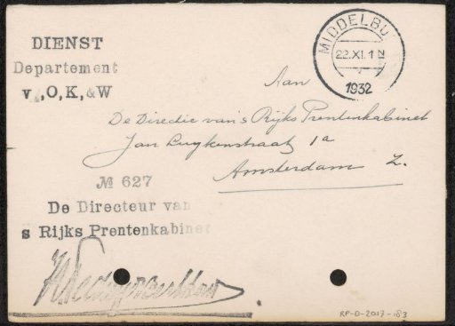 Postcard to Jonkheer Hendrik Teding van Berkhout (1879-1969)