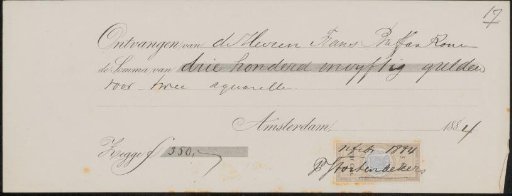 Receipt for Pieter Stortenbeker