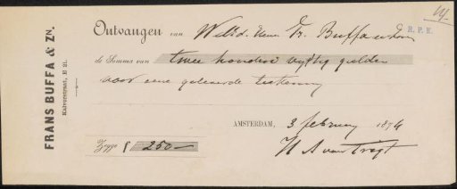 Receipt for Hendrik Albert van Trigt