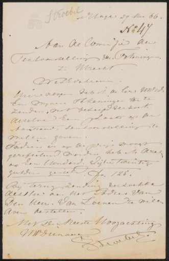 Letter to the Committee of the Exhibition of Living Masters in Utrecht