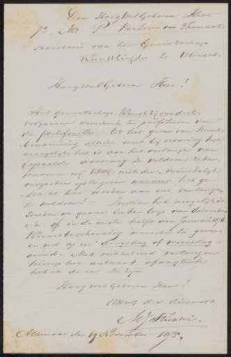 Letter to Pieter Verloren van Themaat