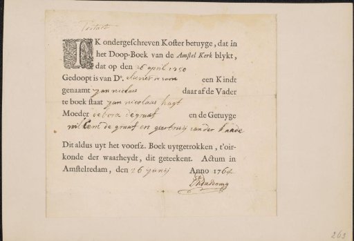 Extract from the baptismal register concerning Jan Nicolaas Hagt