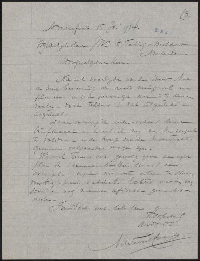 Letter to Jonkheer Hendrik Teding van Berkhout (1879-1969)