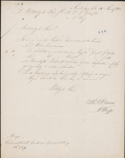 Letter to Jonkheer H.P.F. Hooft, secretary of the commission of the Exhibition of Living Masters in The Hague