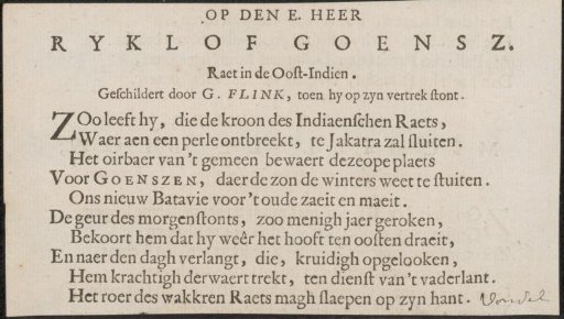 Poem on Rijcklof van Goens