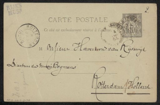 Postcard to Pieter Haverkorn van Rijsewijk