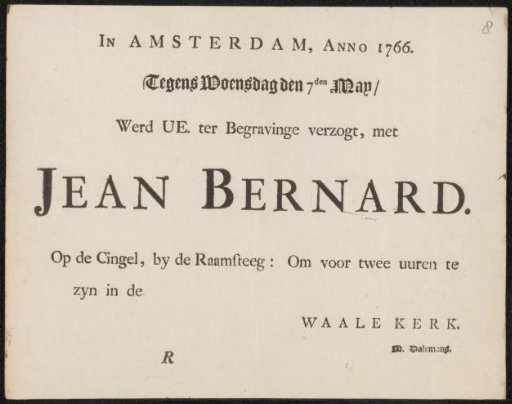 Invitation to the funeral of Jean Bernard