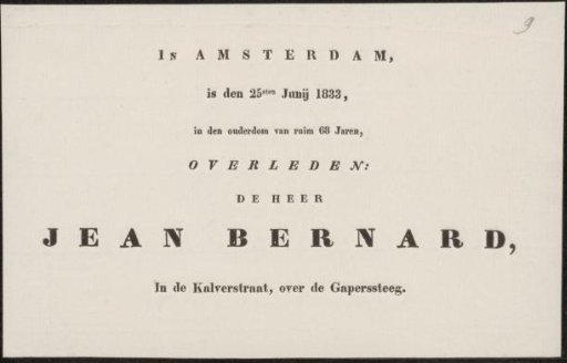Death notice concerning Jean Bernard