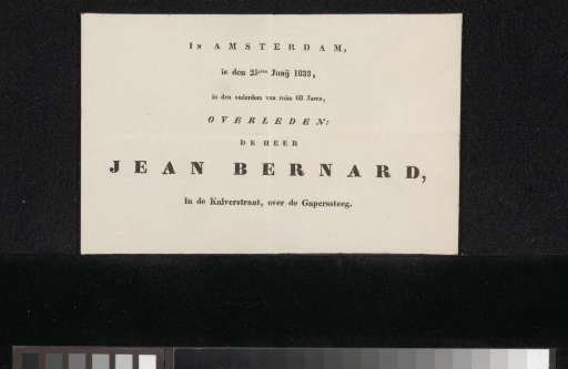 Death notice concerning Jean Bernard