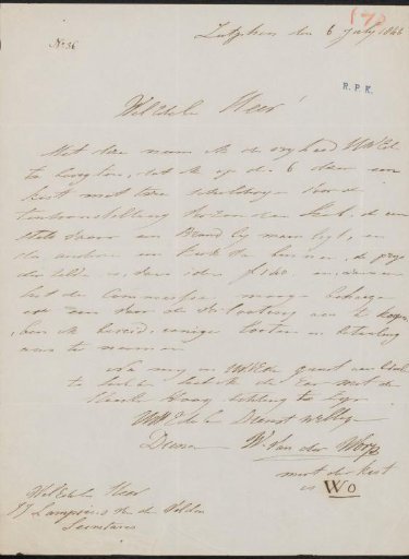 Letter to Jan Jacob Lampsins van den Velden