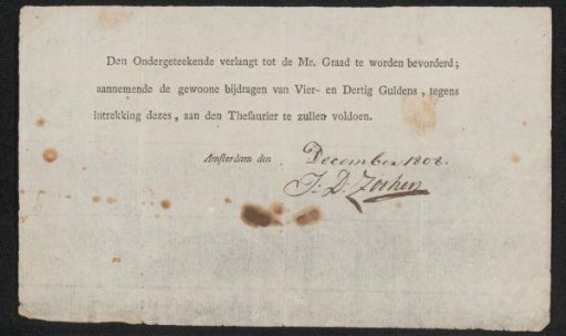 Document concerning Johan David Zocher