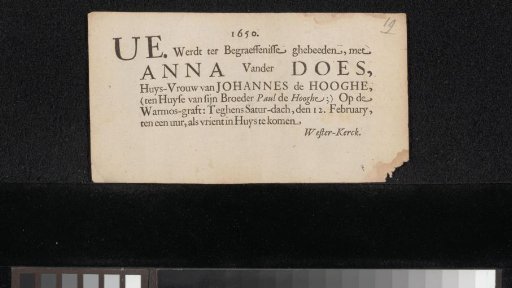 Invitation to the funeral of Anna van der Does