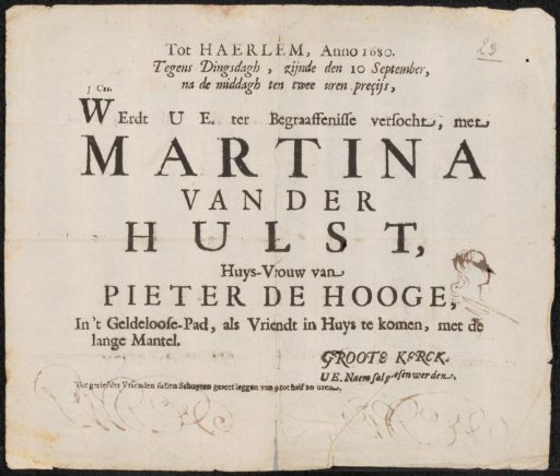 Invitation to the funeral of Martina van der Hulst