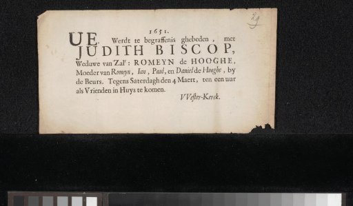 Invitation to the funeral of Judith Bisschop