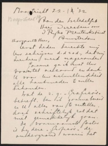 Letter to Jonkheer Hendrik Teding van Berkhout (1879-1969)