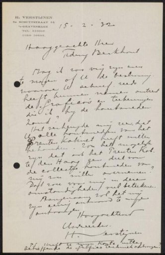 Letter to Jonkheer Hendrik Teding van Berkhout (1879-1969)