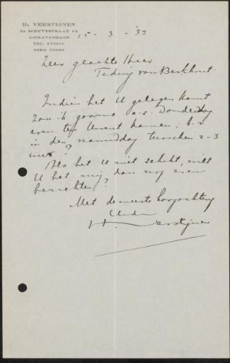 Letter to Jonkheer Hendrik Teding van Berkhout (1879-1969)