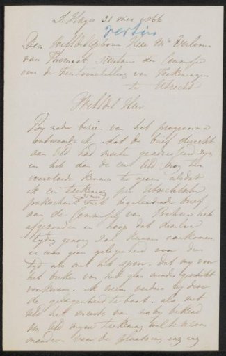 Letter to Pieter Verloren van Themaat, Secretary of the Committee of the Exhibition of Living Masters in Utrecht